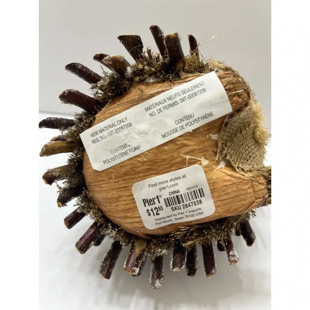 Vintage Pier One Woodland Hedgehog Figure Straw Twigs 5.5x7